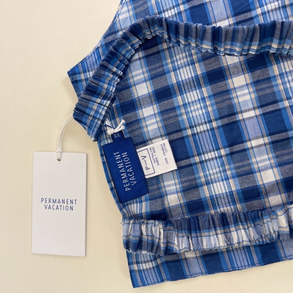 NWT PERMANENT VACATION Perception Halterneck in Blue Plaid Tartan Open Back - Picture 8 of 9